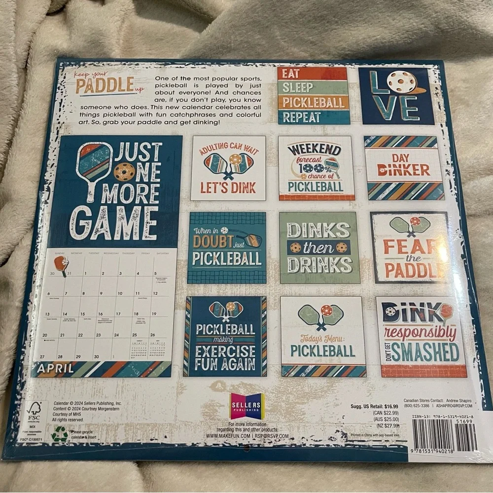 Pickleball 2025 Wall Calendar, 12